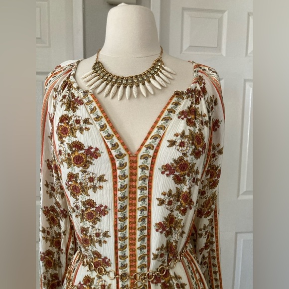 Loft Floral Stripe Split Neck Swing Dress size M - Picture 5 of 11